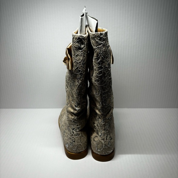 Joan Boyce - Gold Lace Bow Knee-High Women’s Boots - Picture 3 of 7